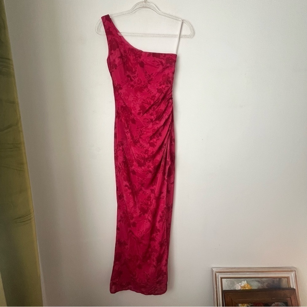 Princess Polly Chika Red Watercolor Print One Shoulder Maxi Dress 0